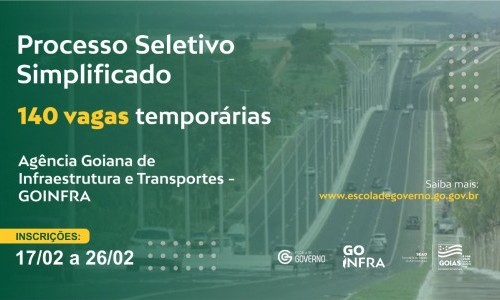 Governo de Goiás abre inscrições para 140 vagas temporárias na Goinfra