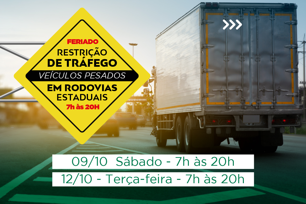 Confira a relação das rodovias estaduais com restrição de tráfego de caminhões no feriado de Nossa Senhora Aparecida