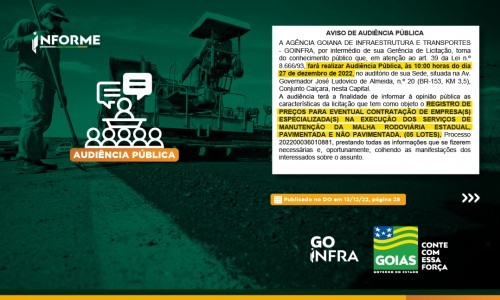 Goinfra realiza nova audiência pública sobre manutenção rodoviária extraordinária
