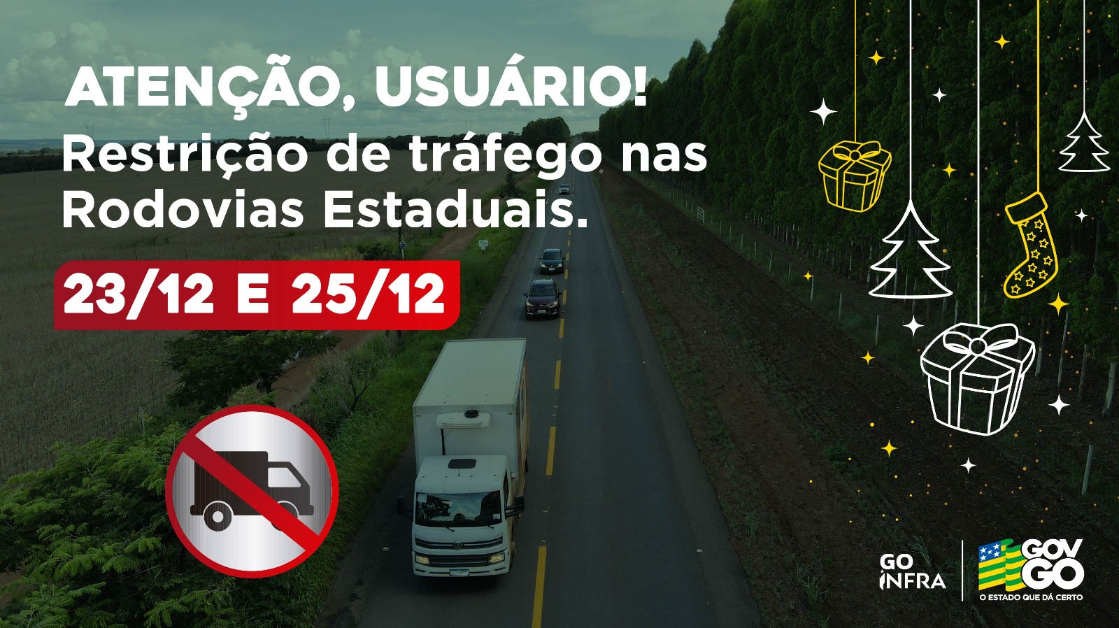 Goinfra divulga restrição de tráfego nas rodovias estaduais durante o feriado de Natal